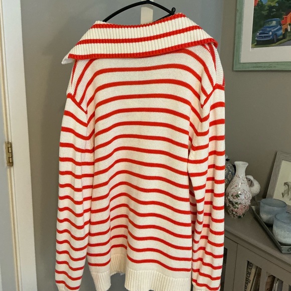 Striped Orange and White Women's Sweater - Picture 3 of 5